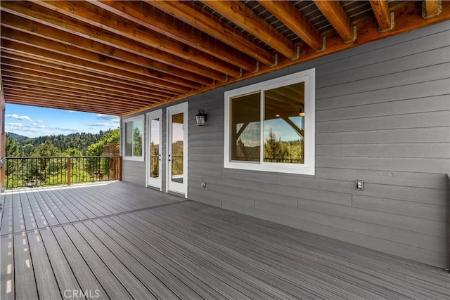 851 Madera Ln, Lake Arrowhead, CA 92352 - wooden deck with french doors