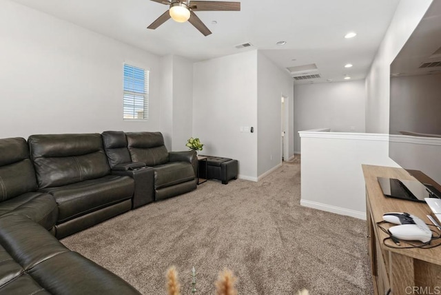 1710 Moon Orchid Ave, Chula Vista, CA 91913 - living area with a ceiling fan, light colored carpet, recessed lighting, and baseboards