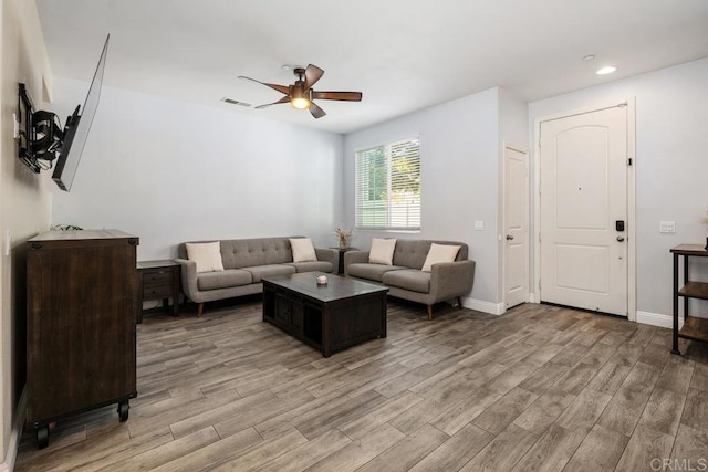 1710 Moon Orchid Ave, Chula Vista, CA 91913 - living room featuring ceiling fan, light wood-type flooring, recessed lighting, and baseboards