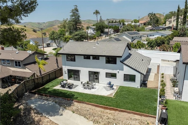26050 Farmfield Rd, Calabasas, CA 91302 - rear view of property with a residential view, stucco siding, a mountain view, and a patio