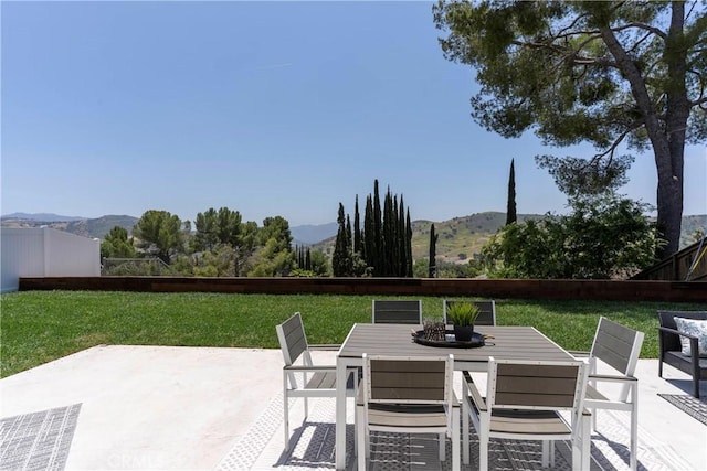 26050 Farmfield Rd, Calabasas, CA 91302 - view of patio / terrace featuring a mountain view and outdoor dining area