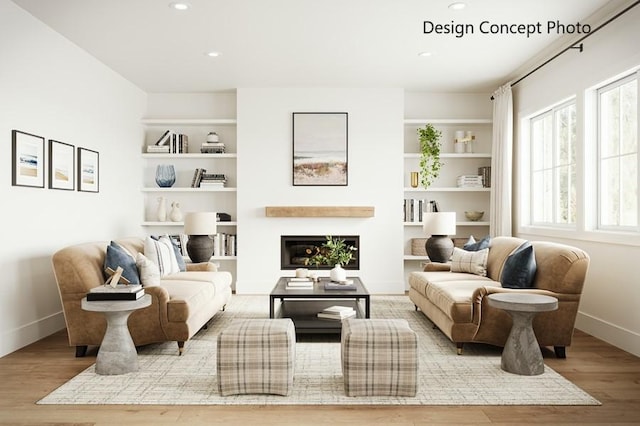 5109 Genesta Ave, Encino, CA 91316 - living area with baseboards, wood finished floors, plenty of natural light, recessed lighting, and a fireplace