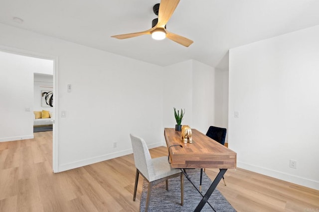 2858 Lehigh Ct, Oceanside, CA 92056 - dining room with ceiling fan, light wood-type flooring, baseboards, and an office area