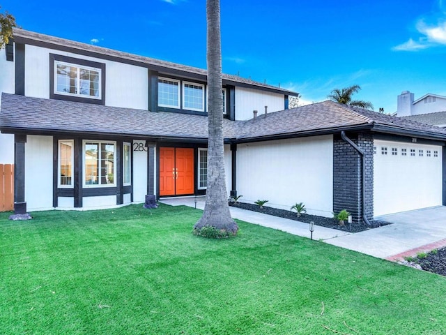 2858 Lehigh Ct, Oceanside, CA 92056 - view of front of house with a front yard, a garage, driveway, and roof with shingles