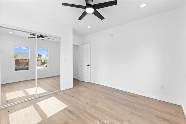 15447 Romar St, Mission Hills San Fernando, CA 91345 - unfurnished bedroom featuring light wood-type flooring, recessed lighting, ceiling fan, and baseboards