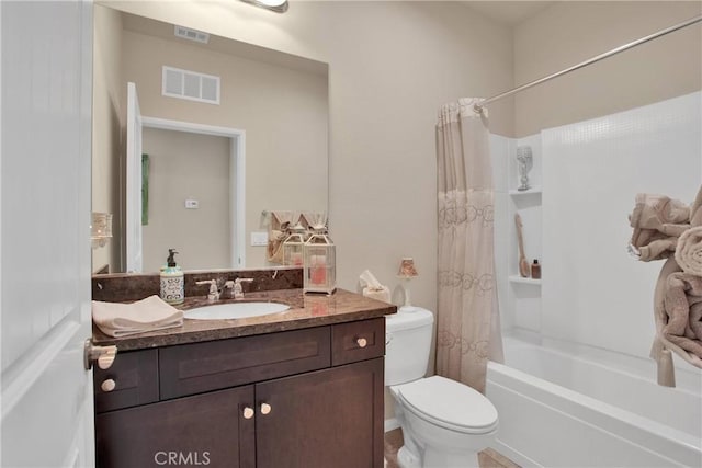 11156 Camden St, Apple Valley, CA 92308 - bathroom featuring toilet, vanity, and shower / bathtub combination with curtain