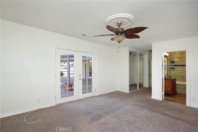 7228 Bairnsdale St, Downey, CA 90240 - carpeted empty room with french doors, a ceiling fan, and baseboards