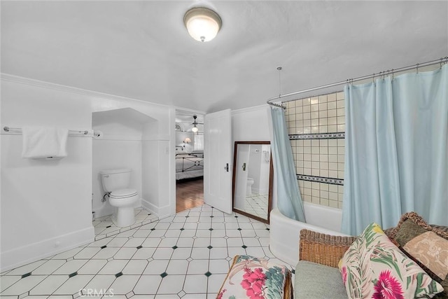 4039 W 7th St, Los Angeles, CA 90005 - bathroom with tile patterned floors and shower / bathtub combination with curtain
