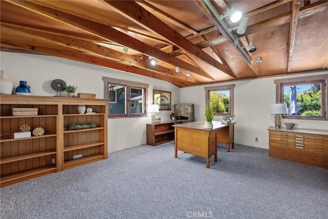 4039 W 7th St, Los Angeles, CA 90005 - home office featuring carpet flooring and vaulted ceiling