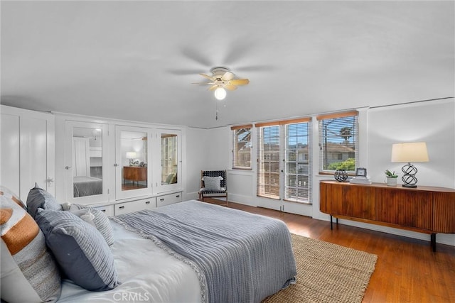 4039 W 7th St, Los Angeles, CA 90005 - bedroom featuring access to outside, wood finished floors, and ceiling fan