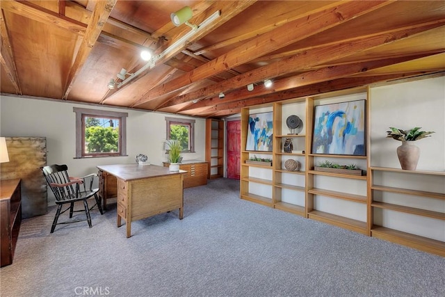 4039 W 7th St, Los Angeles, CA 90005 - carpeted office space with a wood ceiling with exposed beams