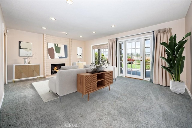 23552 Campestre, Mission Viejo, CA 92691 - carpeted living room featuring baseboards, recessed lighting, and a fireplace