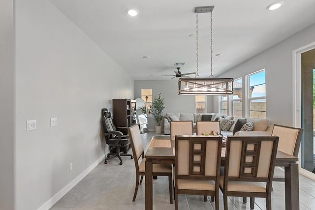 35404 Domani Dr, Palm Desert, CA 92211 - dining area with ceiling fan, light tile patterned floors, and recessed lighting