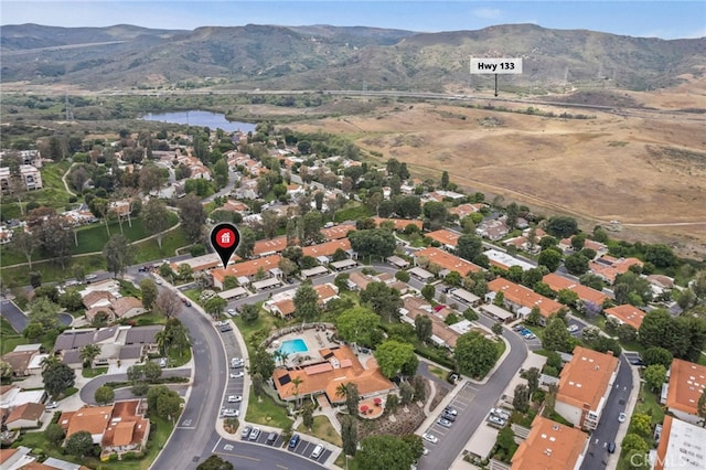 5359 Algarrobo Unit 1A, Laguna Woods, CA 92637 - aerial overview of property's location featuring a water and mountain view and a pool area