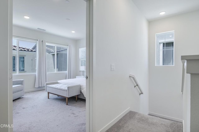 1607 Dundas Pl, Upland, CA 91784 - hallway with carpet floors, an upstairs landing, baseboards, and recessed lighting