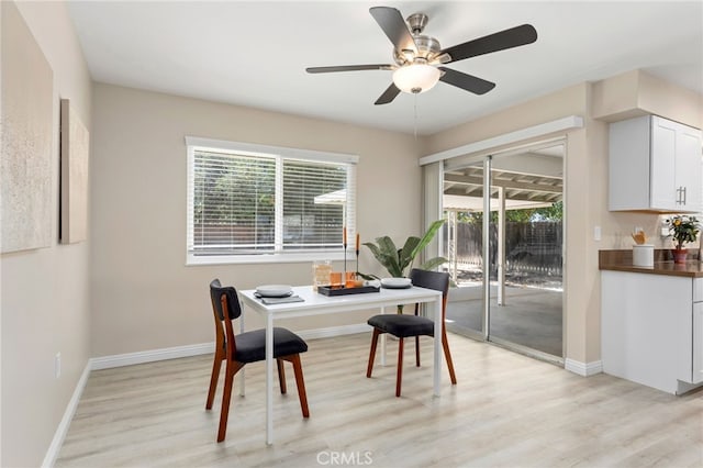 26331 Foxgrove Rd, Menifee, CA 92586 - dining space with light wood-type flooring, a ceiling fan, and baseboards