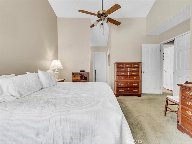 23403 Via Castanet, Valencia, CA 91355 - carpeted bedroom featuring vaulted ceiling and a ceiling fan