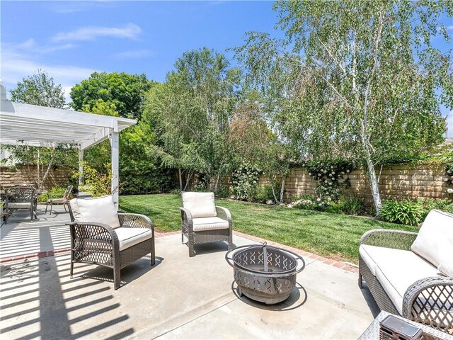 23403 Via Castanet, Valencia, CA 91355 - view of patio featuring an outdoor living space with a fire pit and a pergola