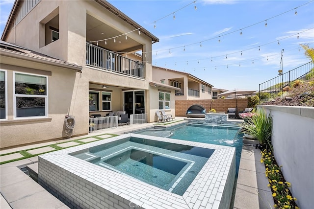 2760 Chad Zeller Ln, Corona, CA 92882 - view of swimming pool with a fenced backyard, a patio, outdoor lounge area, and a pool with connected hot tub