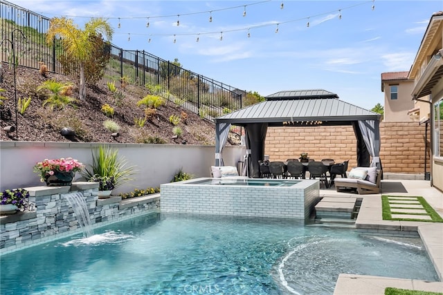 2760 Chad Zeller Ln, Corona, CA 92882 - view of swimming pool with a gazebo, a pool with connected hot tub, and an outdoor living space