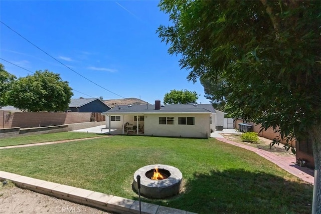 3275 Dalhart Ave, Simi Valley, CA 93063 - back of property with an outdoor fire pit, a patio area, and stucco siding