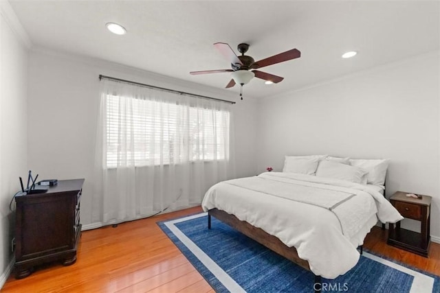 3275 Dalhart Ave, Simi Valley, CA 93063 - bedroom with light wood finished floors, crown molding, recessed lighting, and a ceiling fan