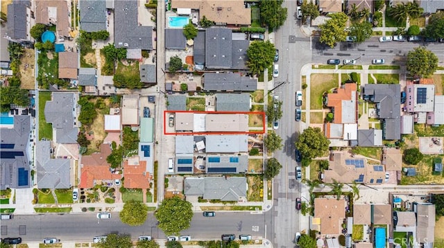 727 W Hill St, Long Beach, CA 90806 - aerial view of property's location with property parcel outlined and nearby suburban area
