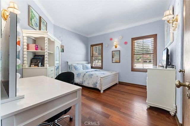 1422 Recado Rd, La Habra Heights, CA 90631 - bedroom featuring multiple windows, dark wood-type flooring, an office area, and baseboards