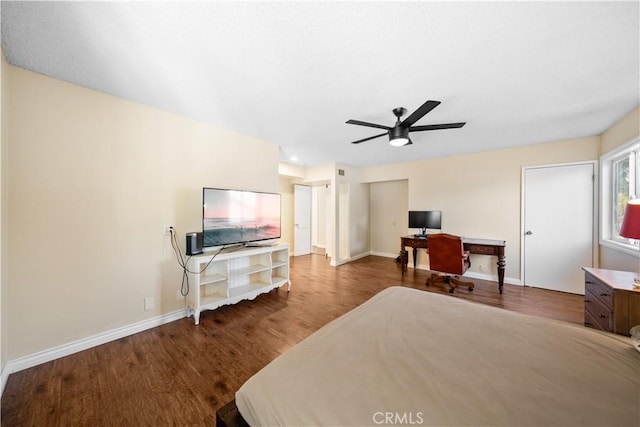 23929 Sunset Crossing Rd, Diamond Bar, CA 91765 - bedroom with wood finished floors, an office area, baseboards, and ceiling fan