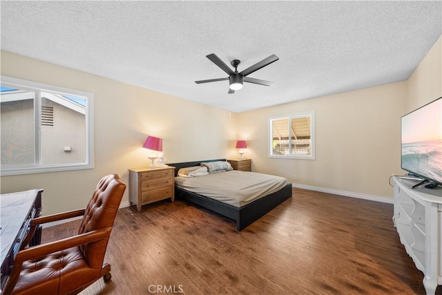 23929 Sunset Crossing Rd, Diamond Bar, CA 91765 - bedroom featuring baseboards, multiple windows, wood finished floors, a textured ceiling, and a ceiling fan