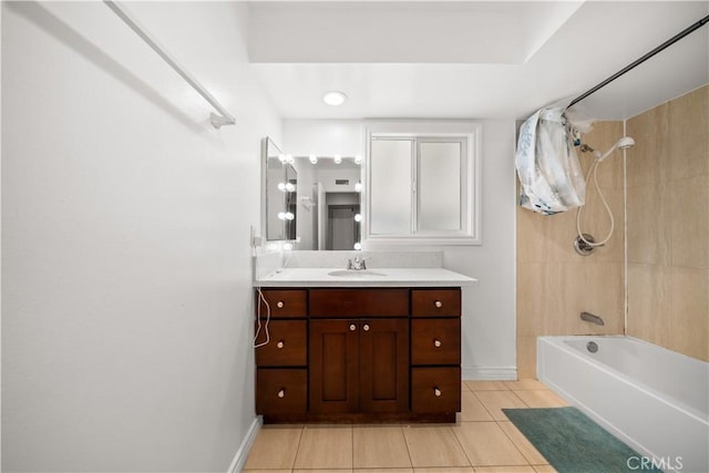 23929 Sunset Crossing Rd, Diamond Bar, CA 91765 - full bath with tile patterned flooring, vanity, bathtub / shower combination, and baseboards