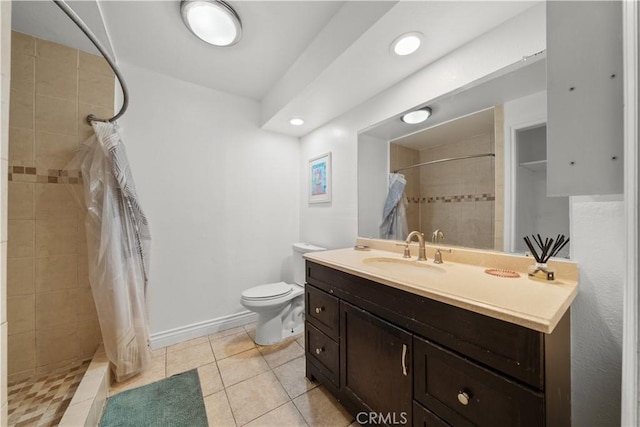 23929 Sunset Crossing Rd, Diamond Bar, CA 91765 - full bathroom with a tile shower, vanity, tile patterned floors, toilet, and baseboards