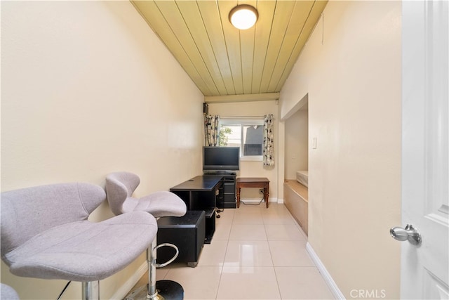 23929 Sunset Crossing Rd, Diamond Bar, CA 91765 - office featuring wooden ceiling, light tile patterned flooring, and baseboards
