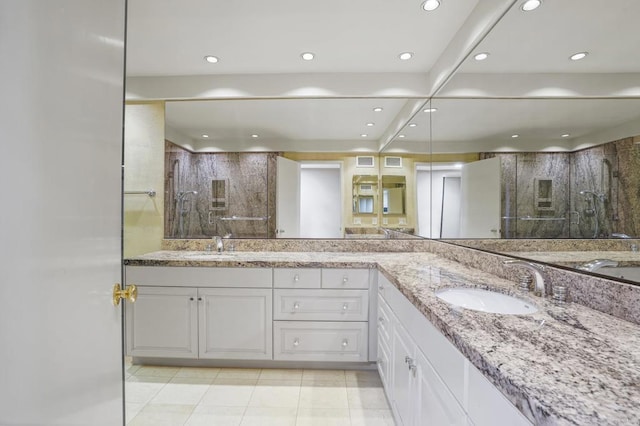 4074 Avenida Brisa, Rancho Santa Fe, CA 92091 - full bath with double vanity, a stall shower, recessed lighting, and tile patterned flooring