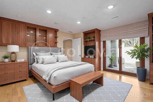 4074 Avenida Brisa, Rancho Santa Fe, CA 92091 - bedroom with access to outside, light wood finished floors, and recessed lighting