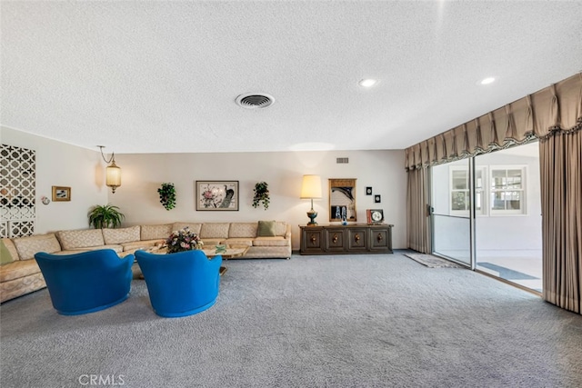 6130 Longridge Ave, Valley Glen, CA 91401 - living area featuring a textured ceiling, carpet, and recessed lighting