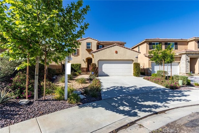 13139 Upland Ct, Hesperia, CA 92344 - mediterranean / spanish-style home with stucco siding, concrete driveway, an attached garage, and a tiled roof