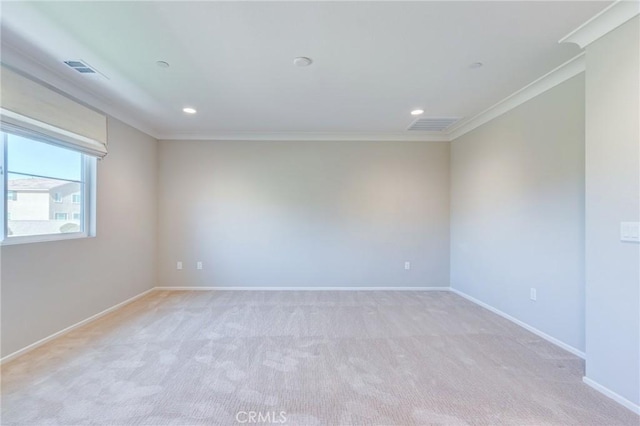 13139 Upland Ct, Hesperia, CA 92344 - unfurnished room with crown molding, light carpet, recessed lighting, and baseboards