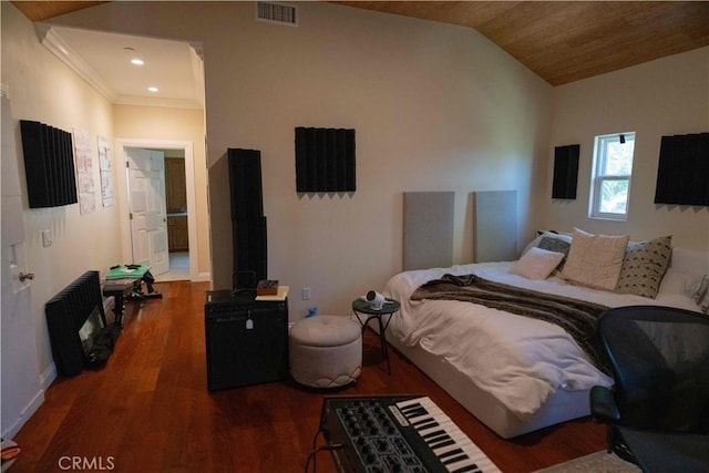 1630 Bridgeport Dr, Los Angeles, CA 90065 - bedroom with lofted ceiling, wood finished floors, recessed lighting, and ornamental molding