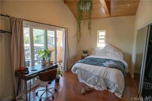 1630 Bridgeport Dr, Los Angeles, CA 90065 - bedroom featuring lofted ceiling, wooden ceiling, wood finished floors, and a desk