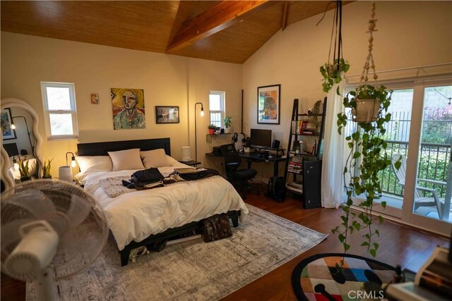 1630 Bridgeport Dr, Los Angeles, CA 90065 - bedroom featuring dark wood-style floors, wooden ceiling, and an office area