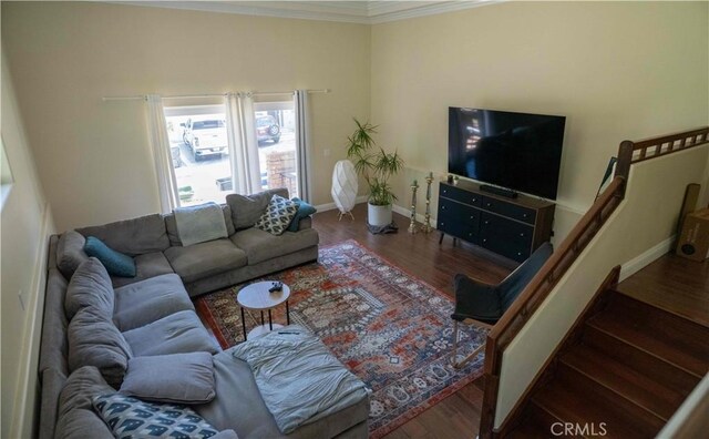 1630 Bridgeport Dr, Los Angeles, CA 90065 - living room with ornamental molding, wood finished floors, and baseboards
