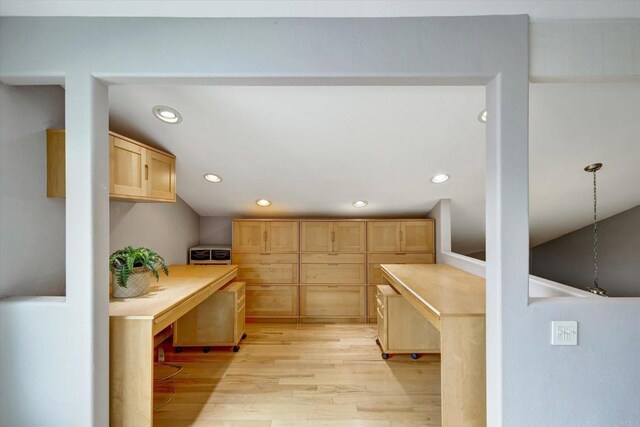 4523 Cordoba Way, Oceanside, CA 92056 - kitchen featuring light brown cabinets, light wood finished floors, recessed lighting, and light countertops