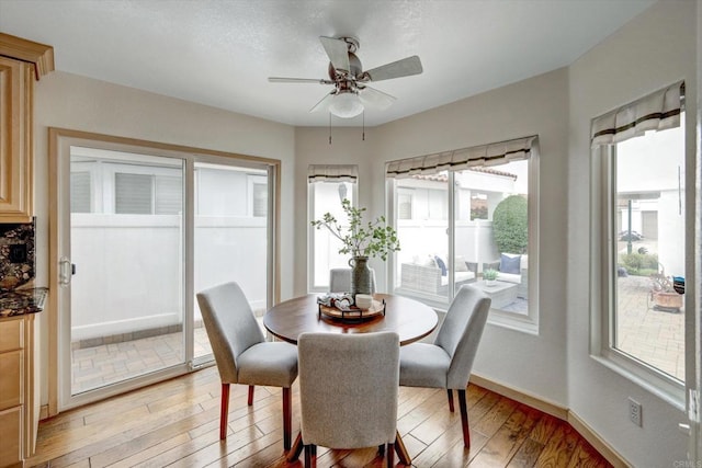 4523 Cordoba Way, Oceanside, CA 92056 - dining space featuring light wood finished floors, ceiling fan, and baseboards