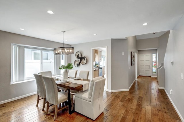 4523 Cordoba Way, Oceanside, CA 92056 - dining area featuring wood-type flooring, baseboards, a chandelier, and recessed lighting