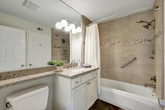 4523 Cordoba Way, Oceanside, CA 92056 - bathroom with shower / bath combo, vanity, toilet, and tile patterned floors