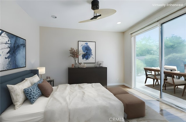 11259 Corsica Ct, Rancho Cucamonga, CA 91730 - bedroom with access to exterior, wood finished floors, and recessed lighting