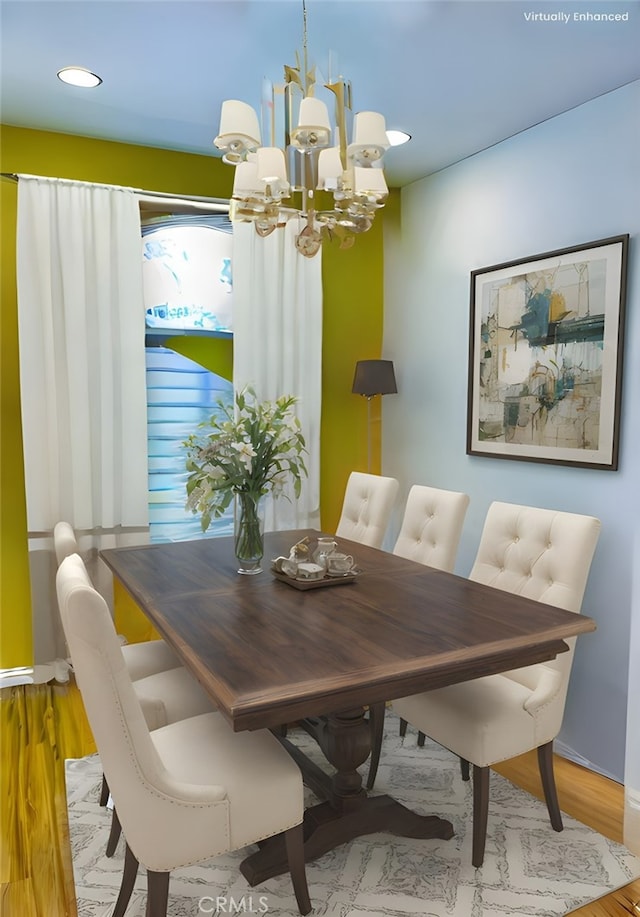 11259 Corsica Ct, Rancho Cucamonga, CA 91730 - dining space with a chandelier, wood finished floors, and recessed lighting