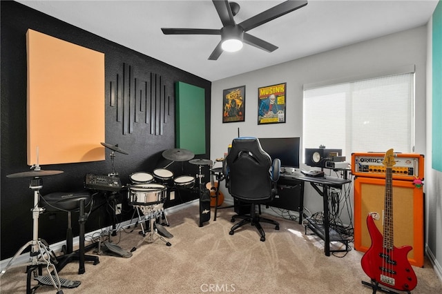 13797 Mesquite Dr, Fontana, CA 92337 - carpeted home office featuring a ceiling fan