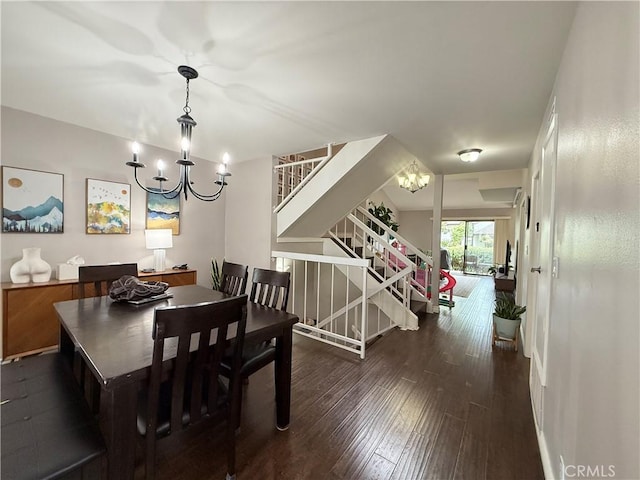 6310 Ridgemar Ct, Rancho Palos Verdes, CA 90275 - dining space featuring a chandelier, stairs, and hardwood / wood-style floors